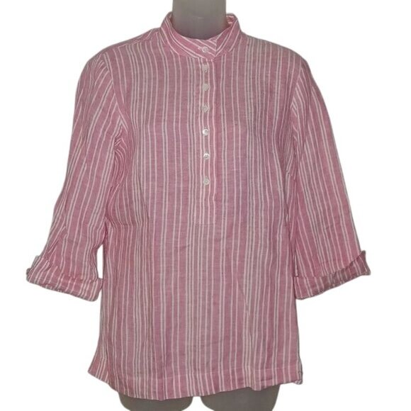 Brooks Brothers Pink Stripe Irish Linen Popover Tunic Top - Picture 1 of 4
